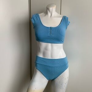 Aerie XS/M blue ribbed high cut cheeky 2 piece bikini